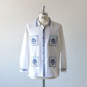 Long Sleeve Quetzal Shirt - Skull White - 画像1枚目