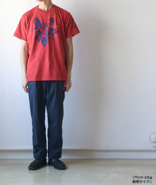 Printed Cross Crew Neck T-shirt - Floral - Red【Engineered G】 - 画像5枚目