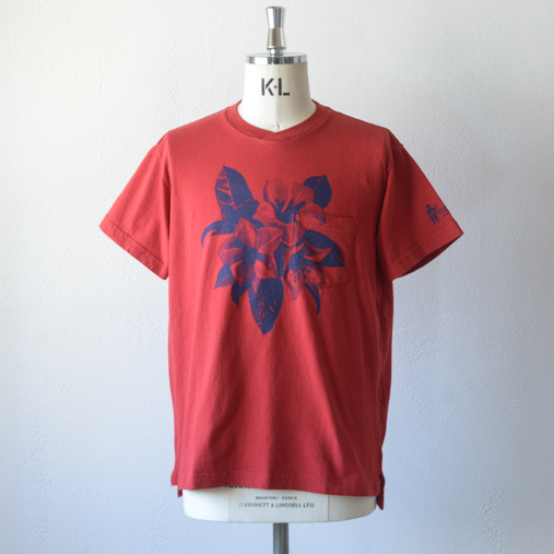 Printed Cross Crew Neck T-shirt - Floral - Red【Engineered G】 - 画像1枚目