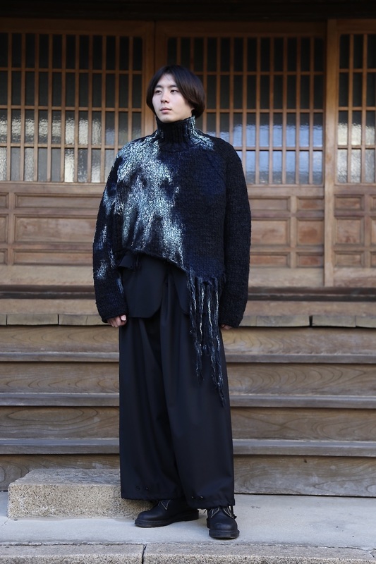 yohji yamamoto 朝倉ペイント手編みタートルB"BLACK" HR K