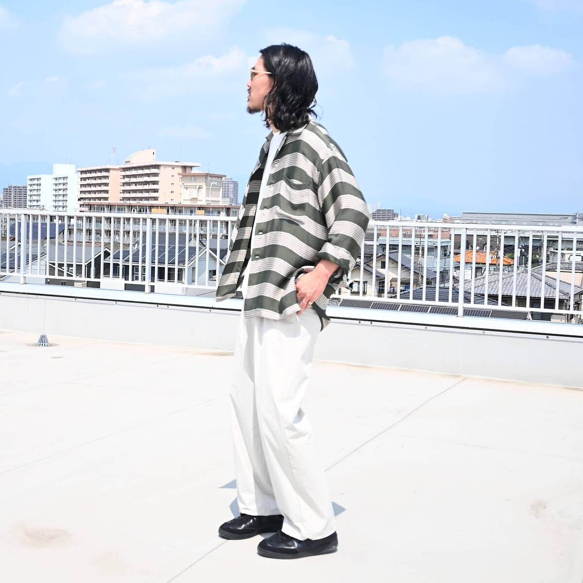 INTÉRIM / HYPER BIG VISCOSE STRIPE 60s OPEN COLLAR SHIRT style 2