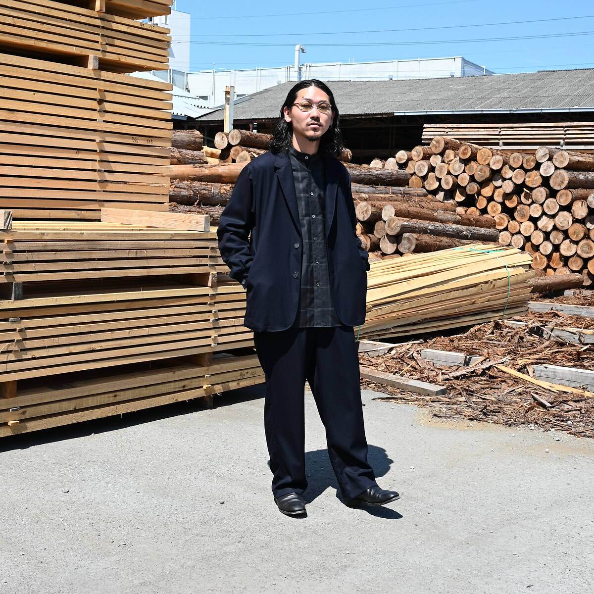 山内(ヤマウチ)ウールメッシュクロスパジャマセットアップスタイルのショップスナップ