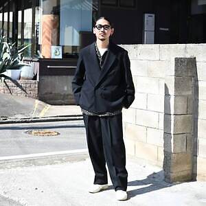 INTÉRIM(インテリム)ミリタリーウールサージ、ダブルジャケット、スラックスセットアップスタイル