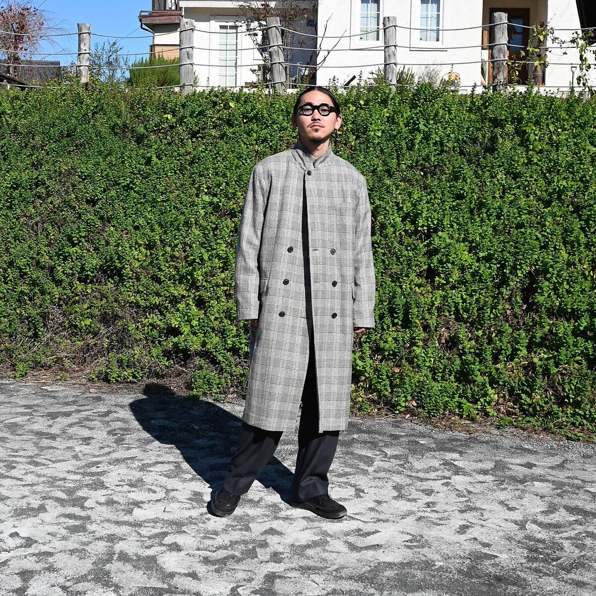 山内(ヤマウチ) ネップシルクウール・ダブルロングコート コーディネート